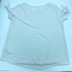 Talbots Top Linen Tie Short Sleeves Costal Classic White Medium